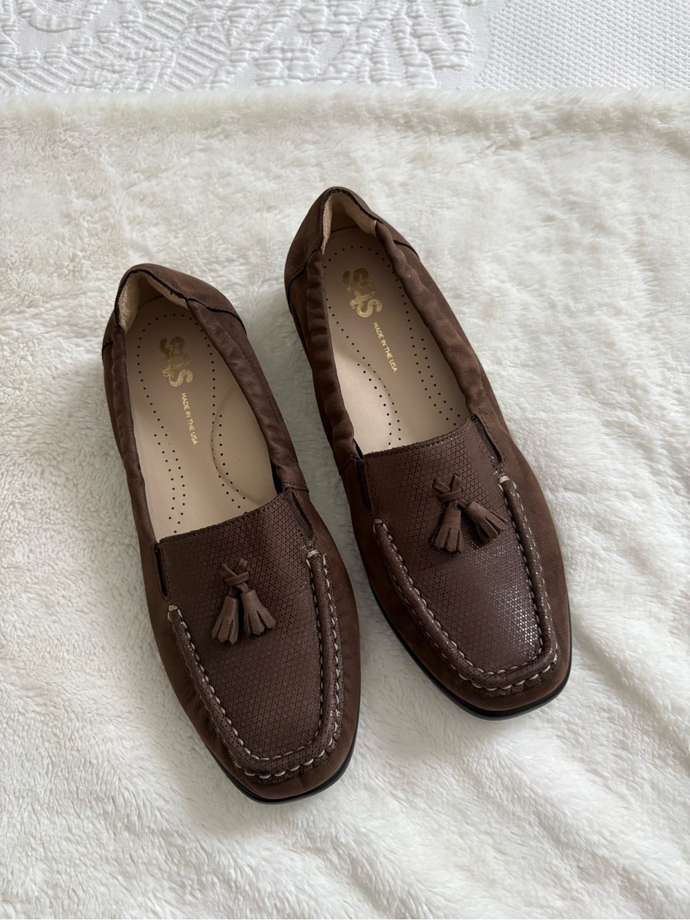 SAS hope tassel loafers brown leather slip on size 7